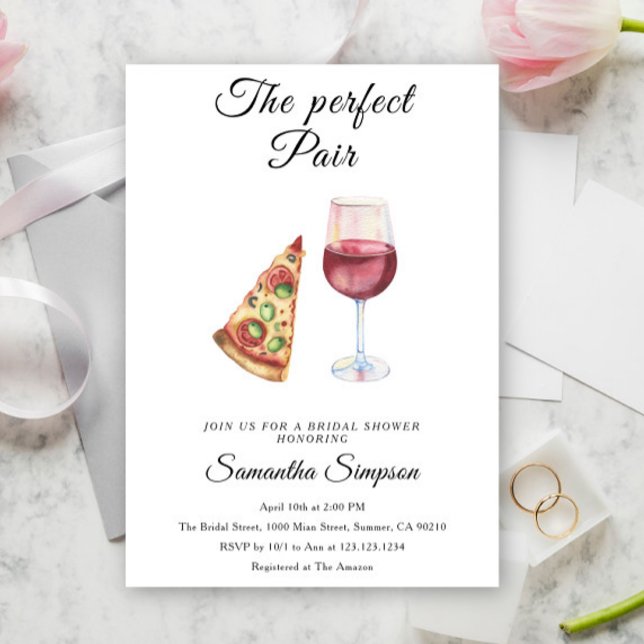 Perfekt Pair Vin och Pizza-Möhippan Inbjudningar (Skapare uppladdad)