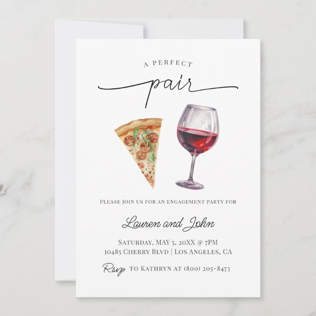 Perfekt Pair Vin Pizza Förlovningsfest Shower Inbjudningar (Framsida)