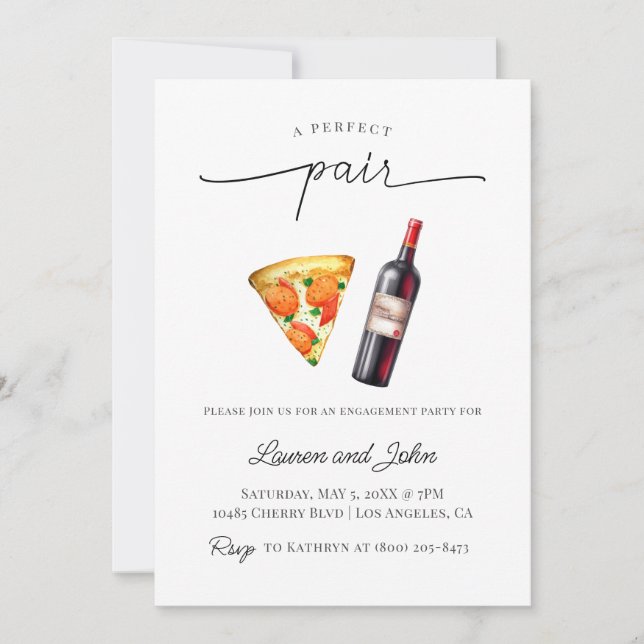 Perfekt Pair Vin Pizza Förlovningsfest Shower Inbjudningar (Framsida)