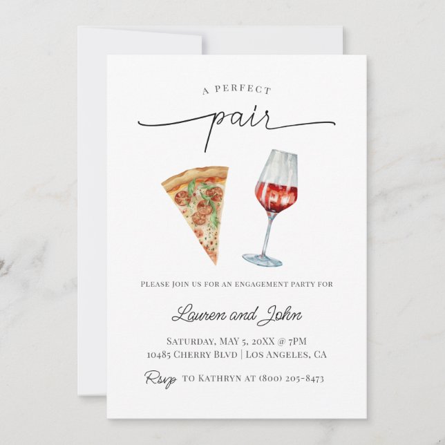 Perfekt Pair Vin Pizza Förlovningsfest Shower Inbjudningar (Framsida)