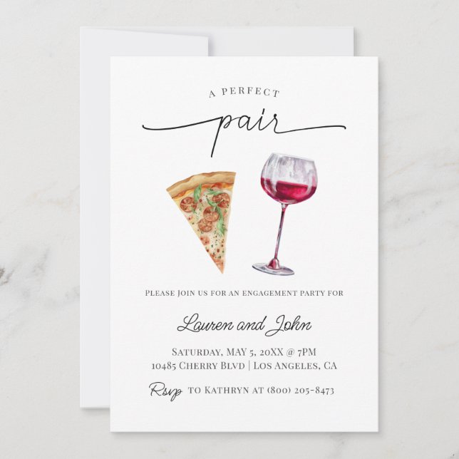 Perfekt Pair Vin Pizza Förlovningsfest Shower Inbjudningar (Framsida)