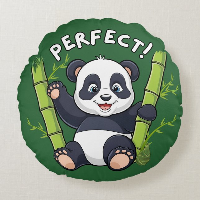 Perfekt! Panda Rund Kudde (Framsidan)