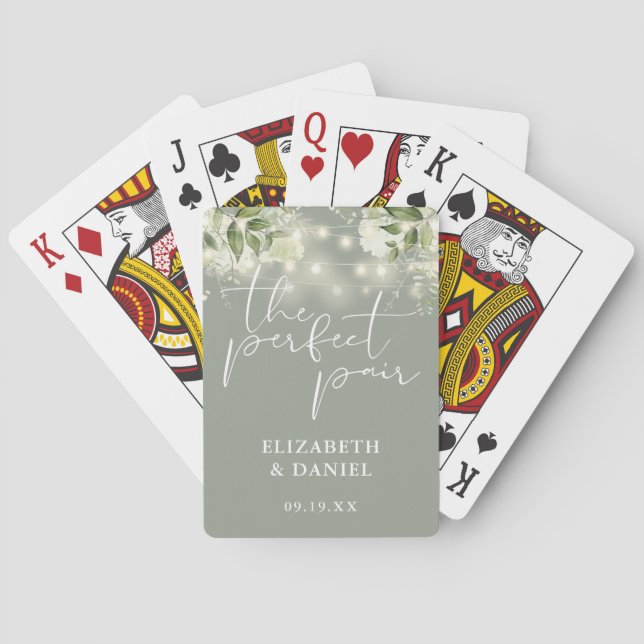 Perfekt Par Grönska Ljus Sälggrön Bröllop Casinokort (Baksidan)