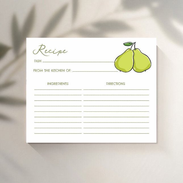 Perfekt par päron bröllopsdusch receptkort (Perfect pair pear bridal shower recipe card enclosure cards)
