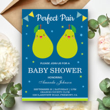 Perfekt Par Söt Päron Tvilling Bebis Shower Inbjud