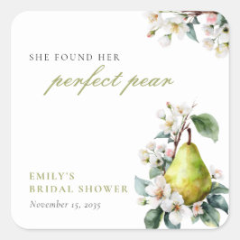 Perfekt Päron Blomster Bröllopsdusch Fyrkantigt Klistermärke