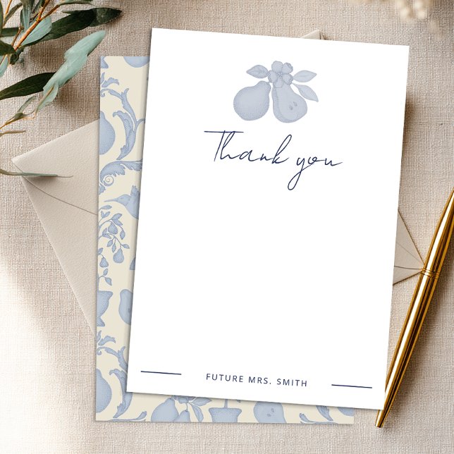 Perfekt päron bröllopsdusch | Blå tackkort Tack Kort (Personalized Thank You Card)