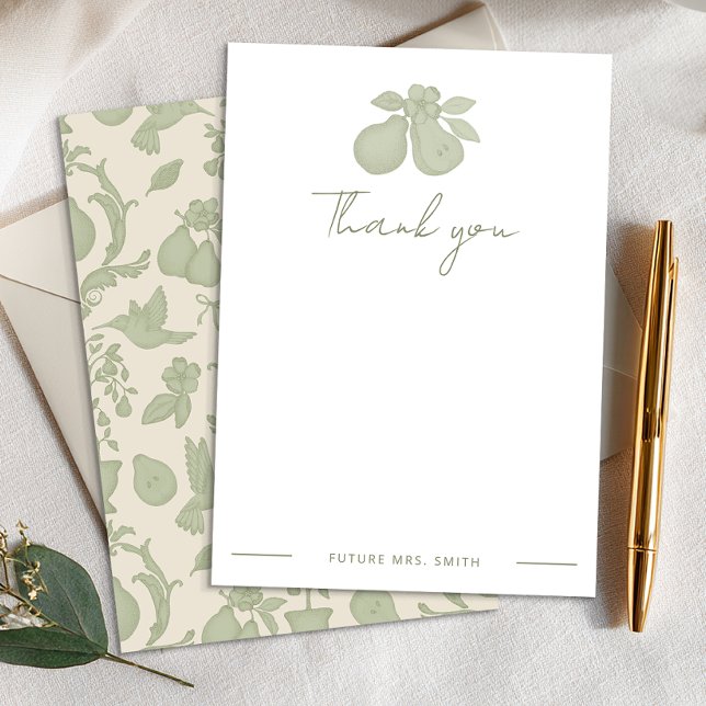 Perfekt Päron Bröllopsdusch | Sälggrönt Tackkort Tack Kort (Personalized Thank You Card)