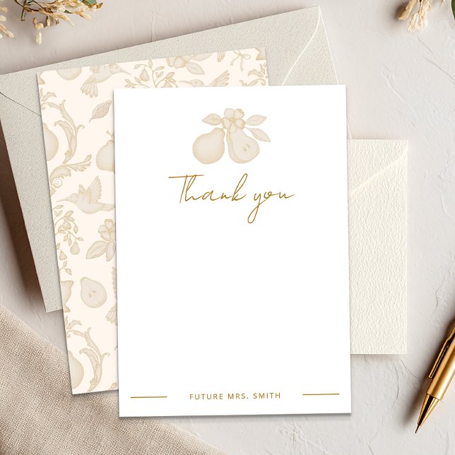 Perfekt Päron Bröllopskalas | Guld tackkort Tack Kort (Personalized Blank Thank You Card)