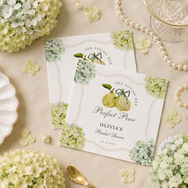Perfekt Päronpar Gröna Hortensia Bröllopsdusch Pappersservett (Skapare uppladdad)