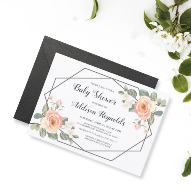 Perfekt Peach Blommigt Geometric Ram Baby Shower Inbjudningar (Skapare uppladdad)
