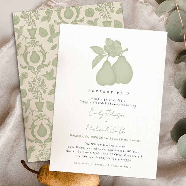 Perfekt Pear-Möhippa | Sage Grönt Damask Inbjudningar (Perfect Pear Invitation)