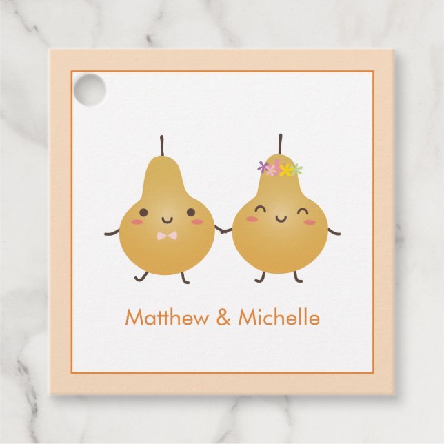 Perfekt Pear Tecknad Bride & Groom Elegant bröllop Gåvor Etiketter (Framsida)