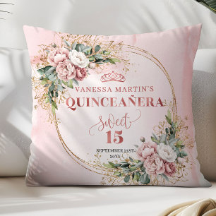 Perfekt present Roséguld Blommig Sweet 15 Kudd Kudde