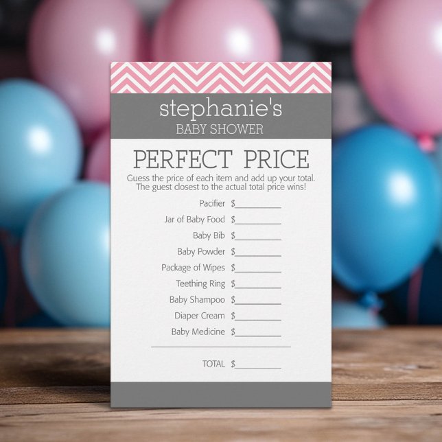 Perfekt Prist spel - Rosa Chevrons Baby Shower (Custom Baby Shower Games)
