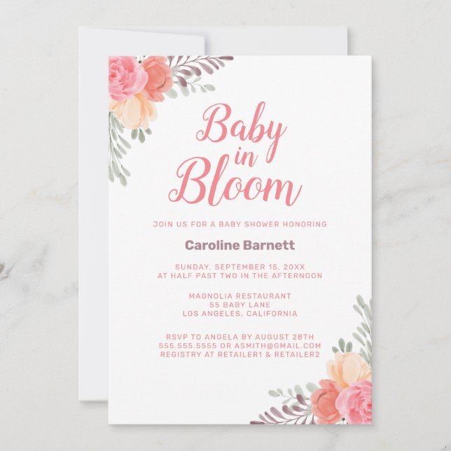 Perfekt Rosa Baby i Bloom Baby Shower Inbjudningar (Framsida)