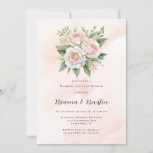 Perfekt Rosa Paint Peony Bröllop Par Shower Inbjudningar