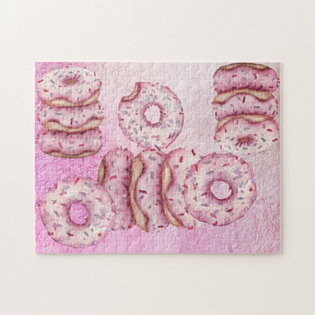 Perfekt Rosa Party Iced Sprinkle Donuts HARD Pussel (Horisontell)