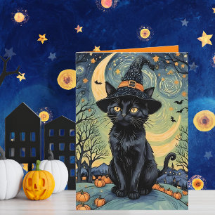 Perfekt Skräckinjagande Natt van Gogh Stil Hallowe Helgkort