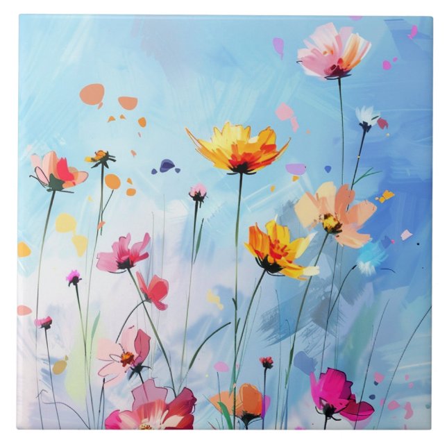 Perfekt sommardag, solig himlar och blommande blom kakelplatta (Framsidan)