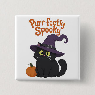 Perfekt spöklik Halloween-katt Knapp