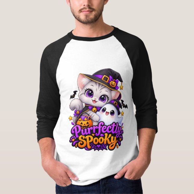 Perfekt spöklik Halloween Katt Raglan Tröja (Framsida)