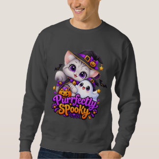 Perfekt spöklik Halloween-katt-tröja Lång Ärmad Tröja