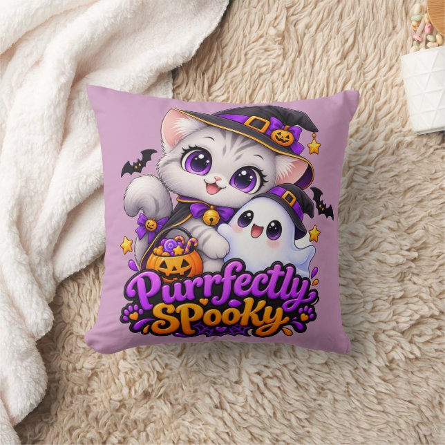 Perfekt spöklik – Halloween Kattkudde Kudde (Filt)