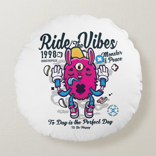 Perfekt till lycklig | Lönsam monster i fred | Rund Kudde (Framsidan)