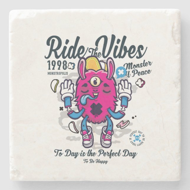 Perfekt till lycklig | Lönsam monster i fred | Stenunderlägg (Framsidan)