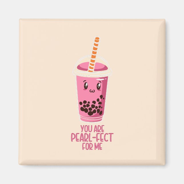 Perfekt till mig boba pearl-tedrink kawaii rosa magnet (Framsidan)