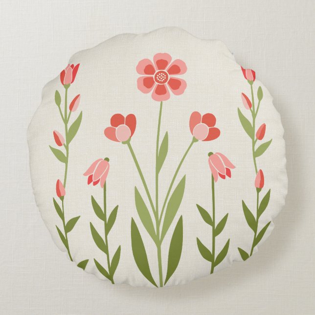 Perfekt Trädgårdsblomma  – Salvia & Rodnad Rund Kudde (Baksidan)