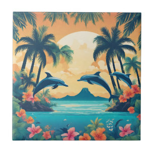 Perfekt Tropical Paradise Sunset Kakelplatta