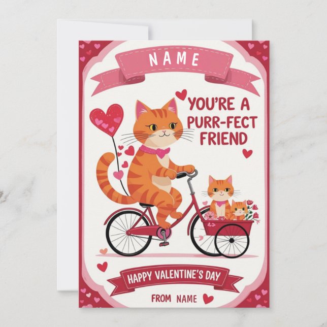 Perfekt Vän Valentinehjärtansdags-kort – Söt Katt Inbjudningar (Framsida)