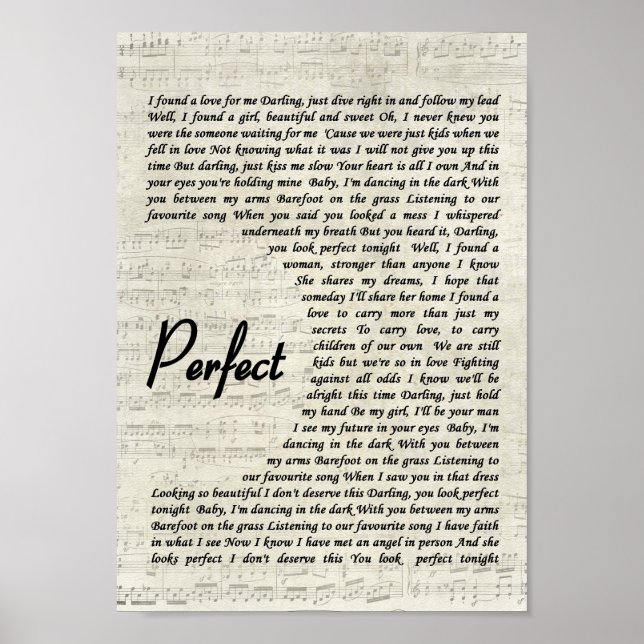 Perfekt Wall Art Sång Lyric-utskrift Poster (Framsidan)