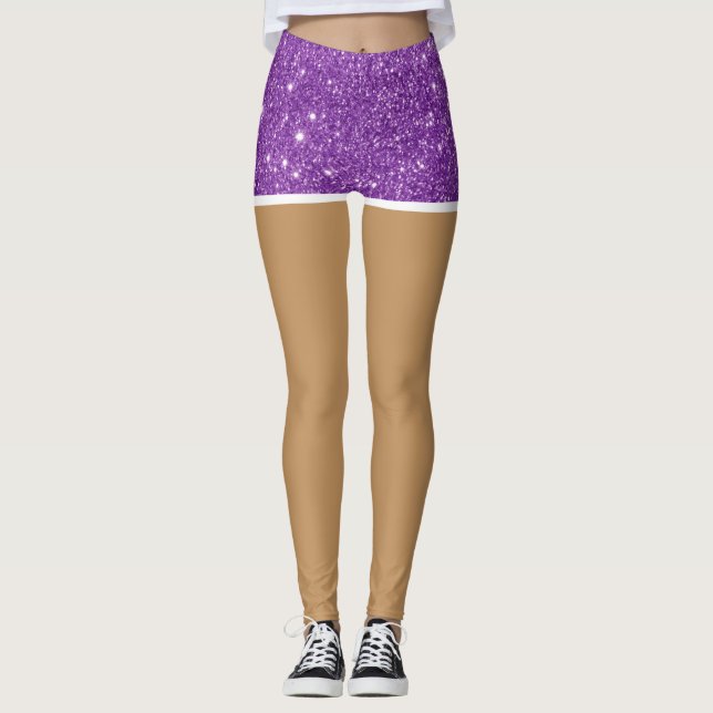Perfekta Ben I Lila Falskt Glitter Kortbyxor Leggings (Framsida)