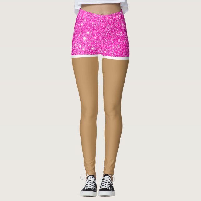 Perfekta ben i varma rosa glitterfärgade shorts leggings (Framsida)