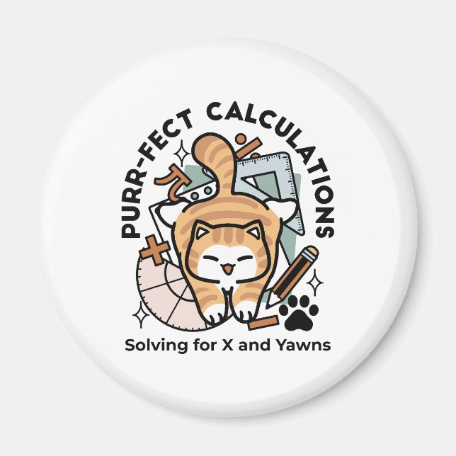 Perfekta Beräkningar – Rolig Math Katt Design Magnet (Framsidan)