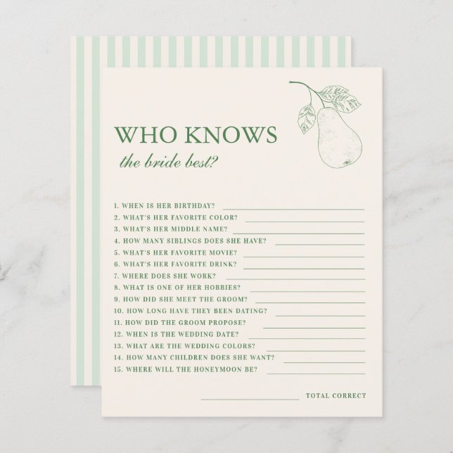 Perfekta Päronpar Vem Känner Bruden Bäst Spelet (Fram/baksida)