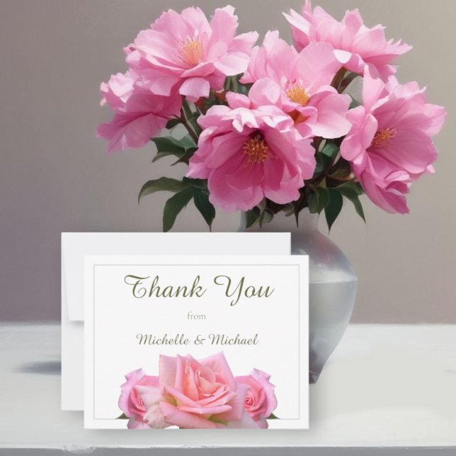 Perfekta Rosa Rosor Bröllop Tack Kort (Skapare uppladdad)