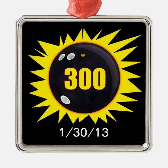 Perfekten Game in Bowling, Boll & Gult Graphic Julgransprydnad Metall (Framsidan)