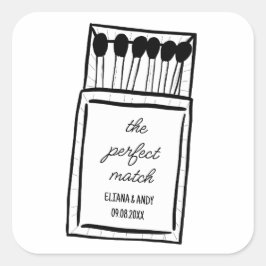 Perfekten matchar Doodle Matchbook Wedding Favor Fyrkantigt Klistermärke