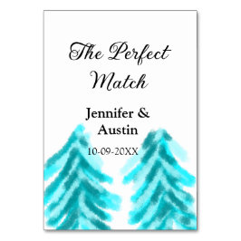 Perfekten matchar vinterblått gräs träd bröllop bordsnummer