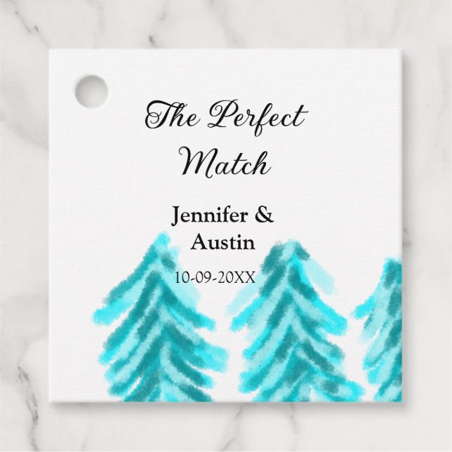 Perfekten matchar vinterblått gräs träd bröllop gåvor etiketter (Framsida)