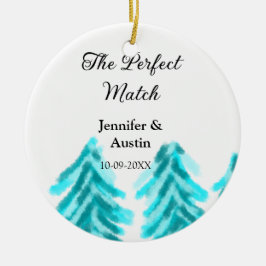 Perfekten matchar vinterblått gräs träd bröllop julgransprydnad keramik