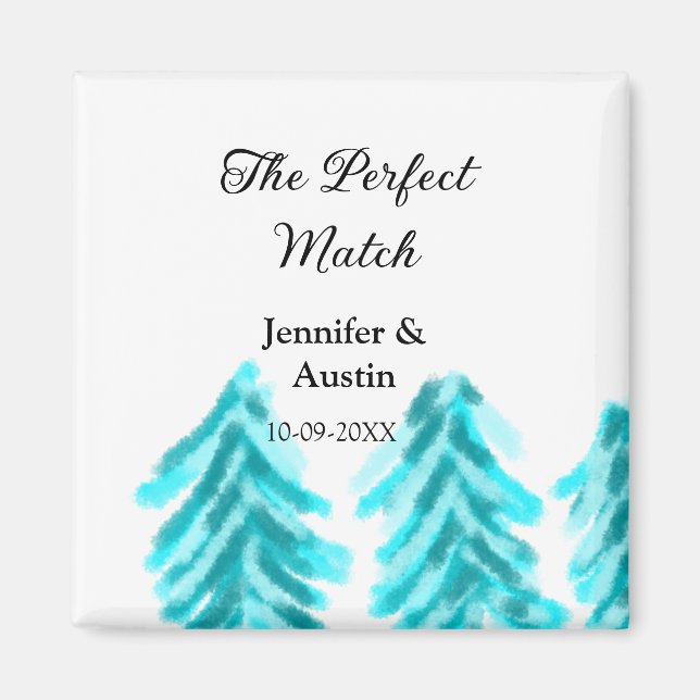Perfekten matchar vinterblått gräs träd bröllop magnet (Framsidan)