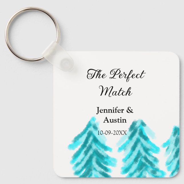 Perfekten matchar vinterblått gräs träd bröllop nyckelring (Framsida)