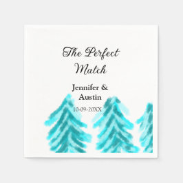 Perfekten matchar vinterblått gräs träd bröllop pappersservett