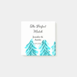 Perfekten matchar vinterblått gräs träd bröllop post-it block