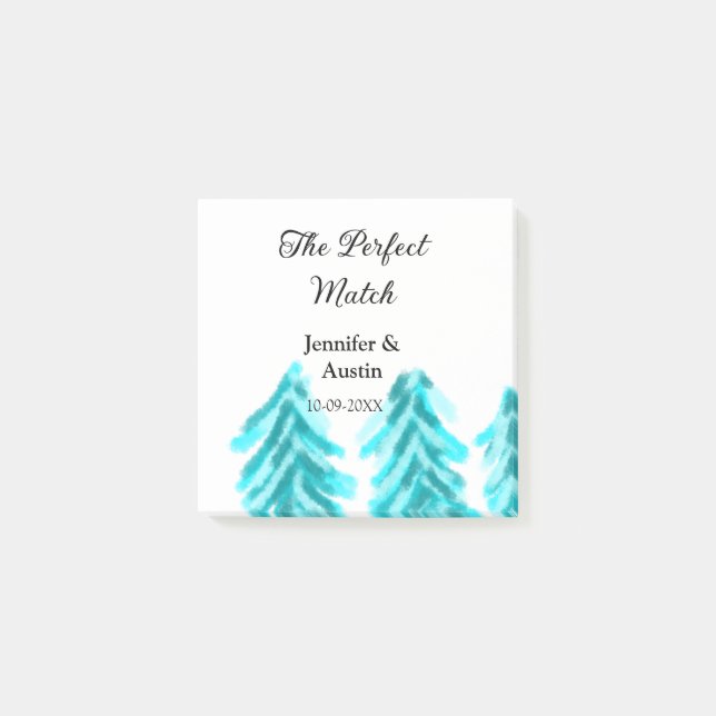 Perfekten matchar vinterblått gräs träd bröllop post-it block (Framsida)